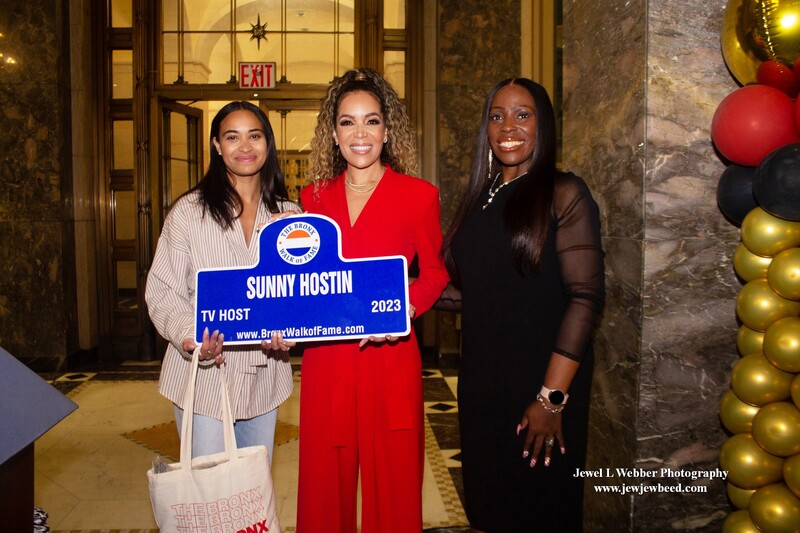 Group photo with Janet A. Peguero, Bronx Deputy Borough President; Bronx Hall of Fame Inductee, Sunny Hostin (tv host)and Bronx Borough President Vanessa L. Gibson.  Sunny Hostin is a Three-time Emmy Award-winning legal journalist, New York Times bestselling author, and co-host of ABC’s “The View.” photo by Jewel Webber