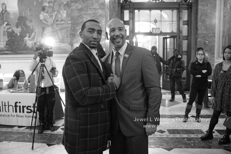 Mysonne Linen (Jonathan Hicks Memorial Award Recipient, Founder of Raising Kings
and Co-Founder of Until Freedom) and Rubén Díaz Sr., New York state senator and New York City councilman